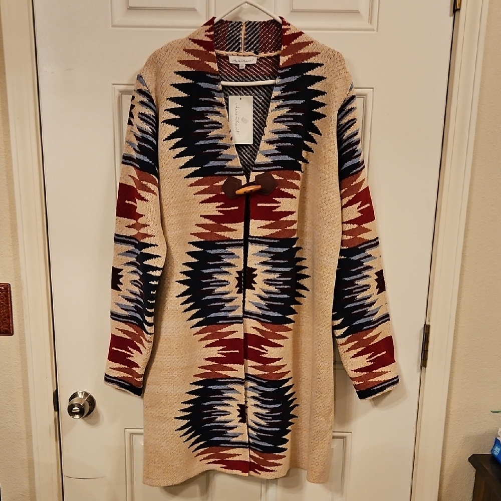 Ladies Keren Hart Geometric Patterned long Cardigan